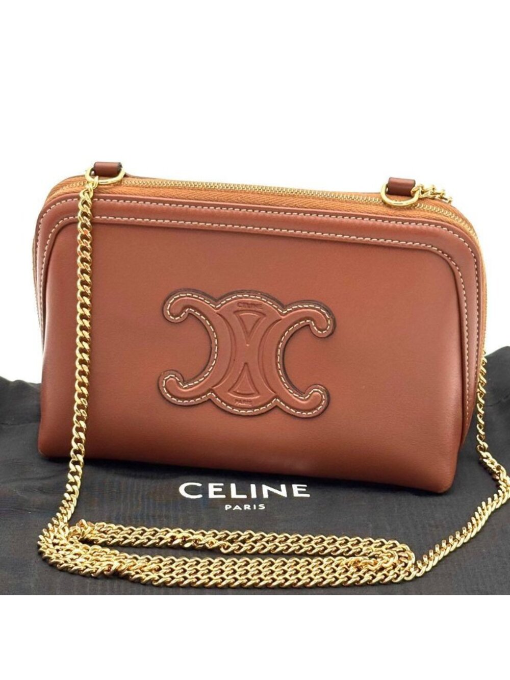 Celine Chain Shoulder Bag Clutch Cuir Leather